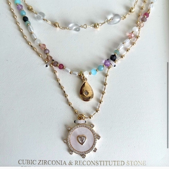 🔹️ATTERRI Cubic Zirconia  Reconstituted Stone Set of 3 Interchangeable Necklace - Picture 3 of 4